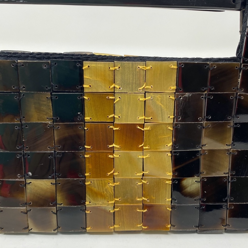 Rectangular Handbag With Brown Tan Shell Squares - image 3